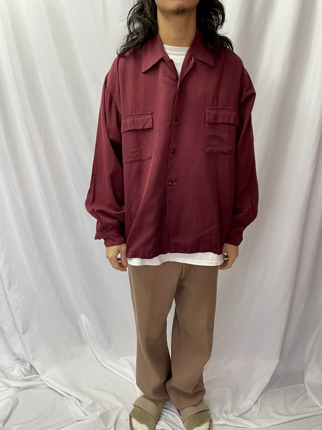 50年代 50s アメリカ製 ループカラー 開襟 長袖 赤 レッド