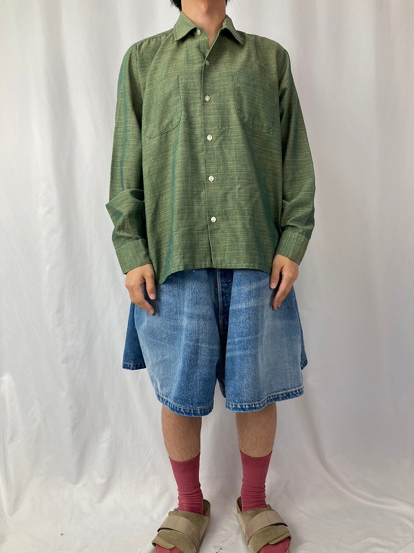 60s 70s 60s 70s年代 シアーズ ストアブランド 緑 グリーン 長袖 開襟