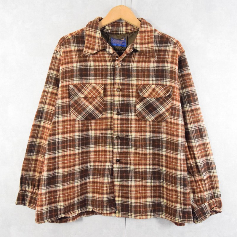 70s 70年代 ペンドルトン ブラウン ベージュ 開襟 オープンカラー
