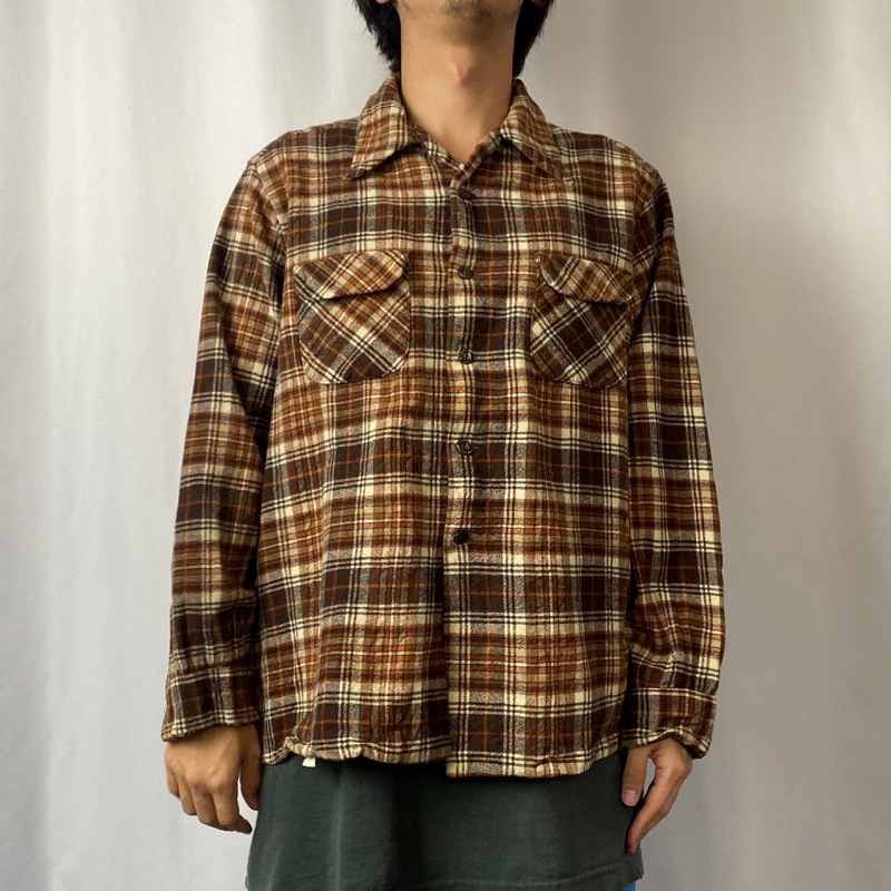 70s 70年代 ペンドルトン ブラウン ベージュ 開襟 オープンカラー