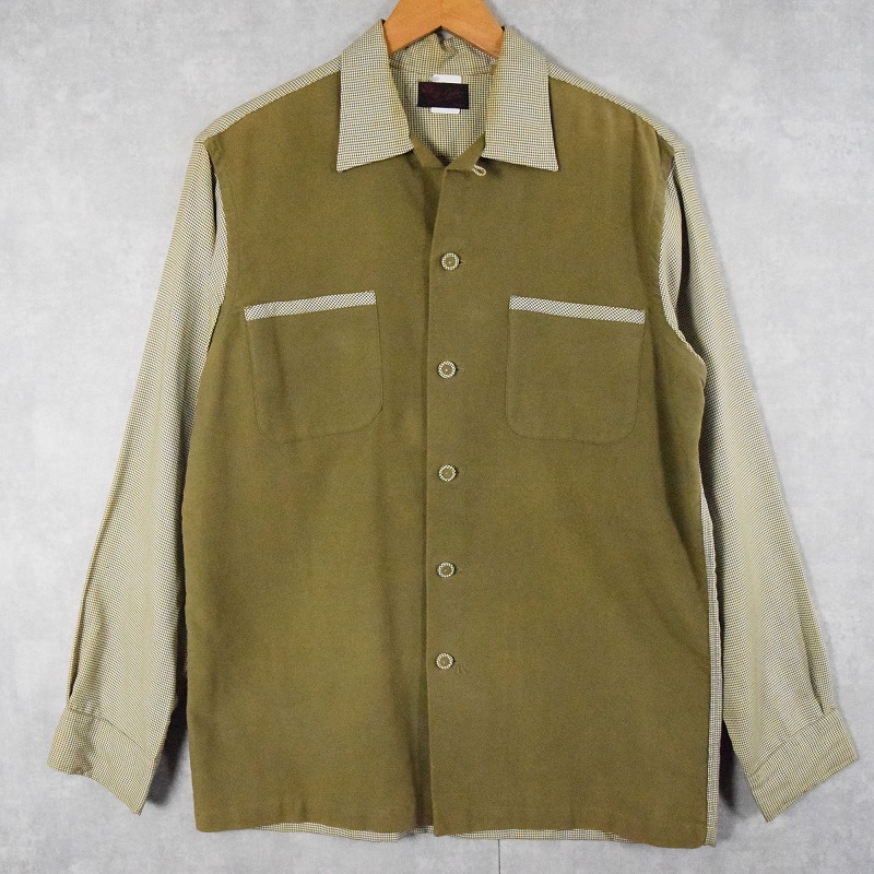 開襟シャツ ループカラー 長袖 60s 70s 60年代 70年代 カーキ