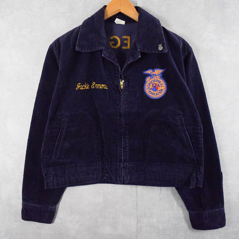 80s 80年代 ワッペン付き コーデュロイジャケット 紺 ネイビー 農業