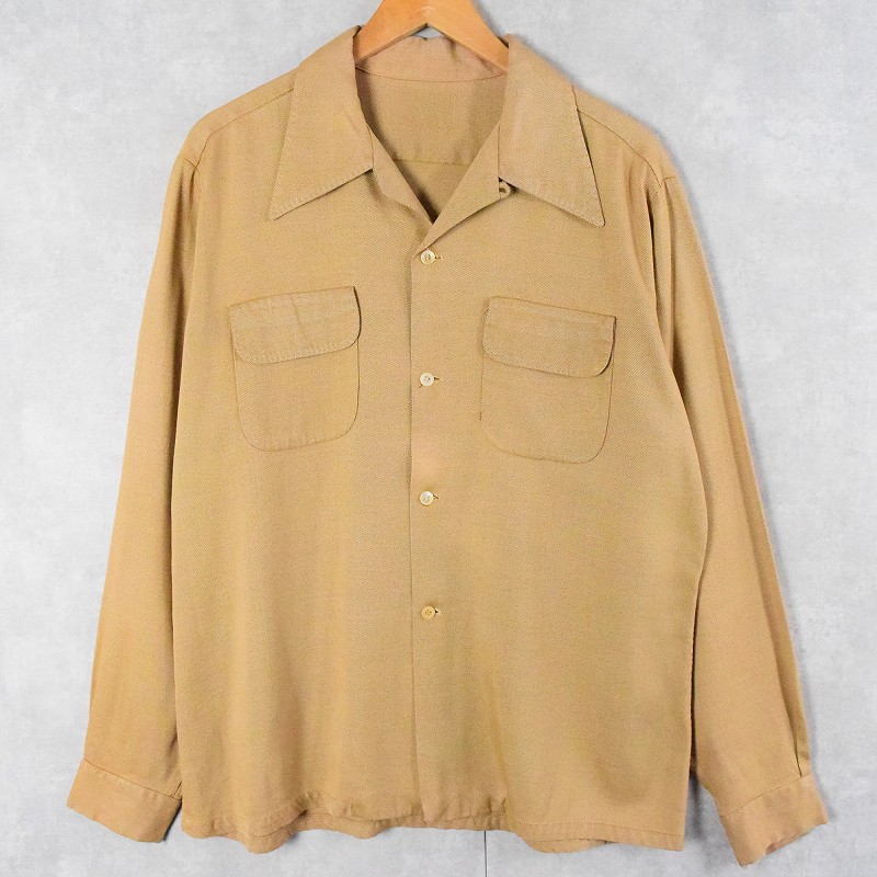 40s 50s 40年代 50年代 長袖 ベージュ ループカラー 開襟シャツ