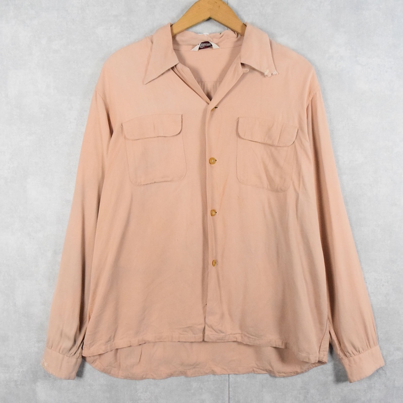 50s 50年代 レーヨンギャバ オープンカラーシャツ 開襟 襤褸 ボロ