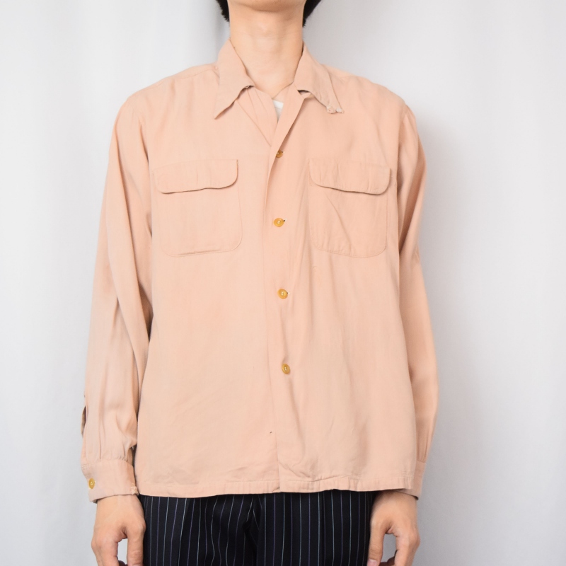 50s 50年代 レーヨンギャバ オープンカラーシャツ 開襟 襤褸 ボロ