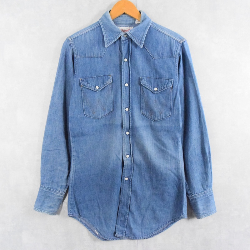 70s 70年代 ラングラー デニムシャツ アメリカ製 長袖 インディゴ