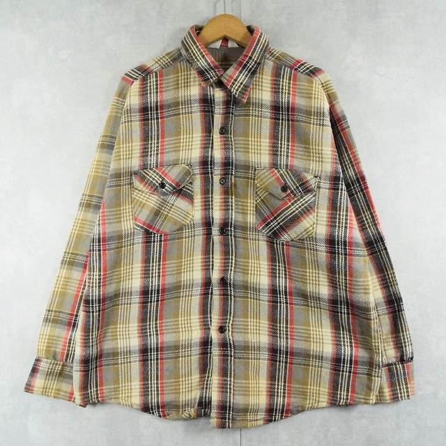 70s 70年代 アメリカ製 ワーク チェック柄シャツ ネルシャツ