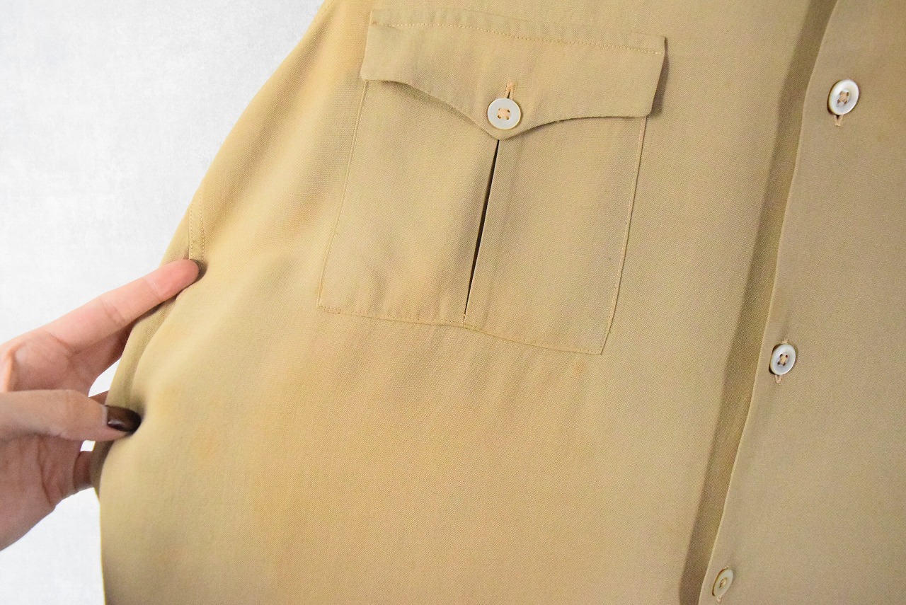 40s 50s 40年代 50年代 長袖 ベージュ レーヨンシャツ | ビンテージ