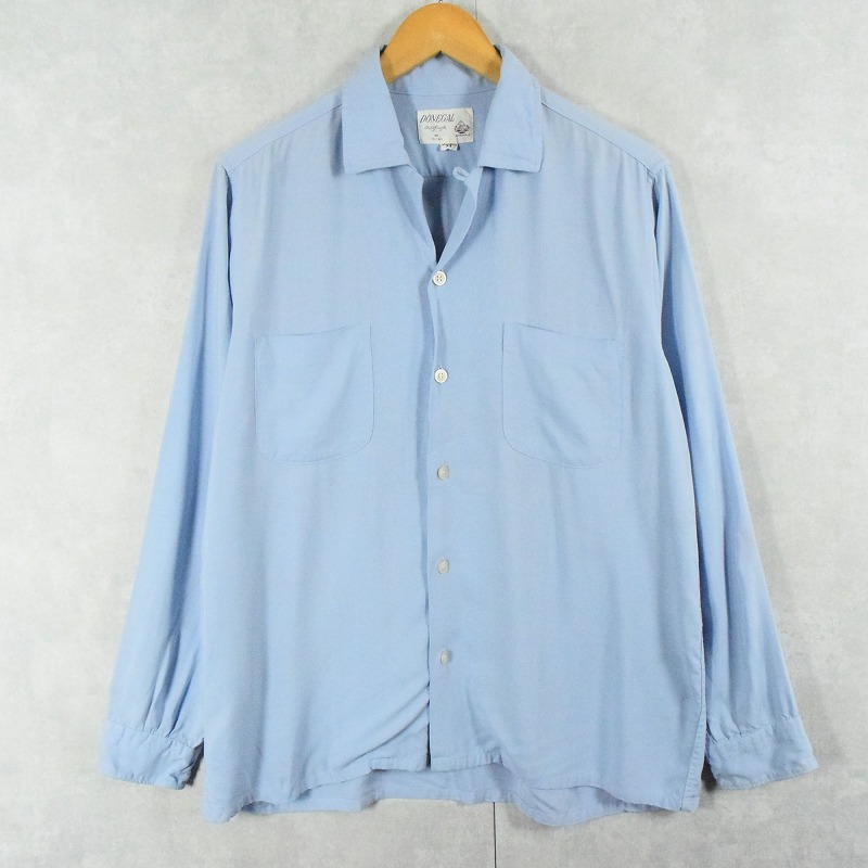 60s 60年代 レーヨンシャツ ループカラー 水色 ライトブルー