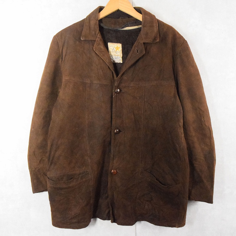60s 60年代 茶色 ブラウン スウェード 革ジャン カーコート
