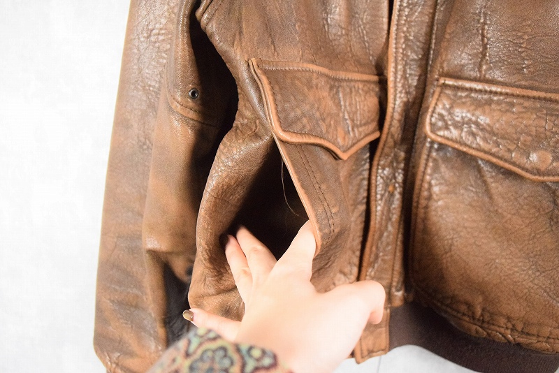 80年代 80s ミリタリータイプ 茶色 ブラウン レザージャケット