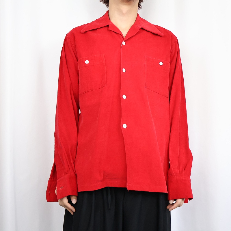 50s 60s 50年代 60年代 赤 レッド 長袖 コーデュロイシャツ ループ