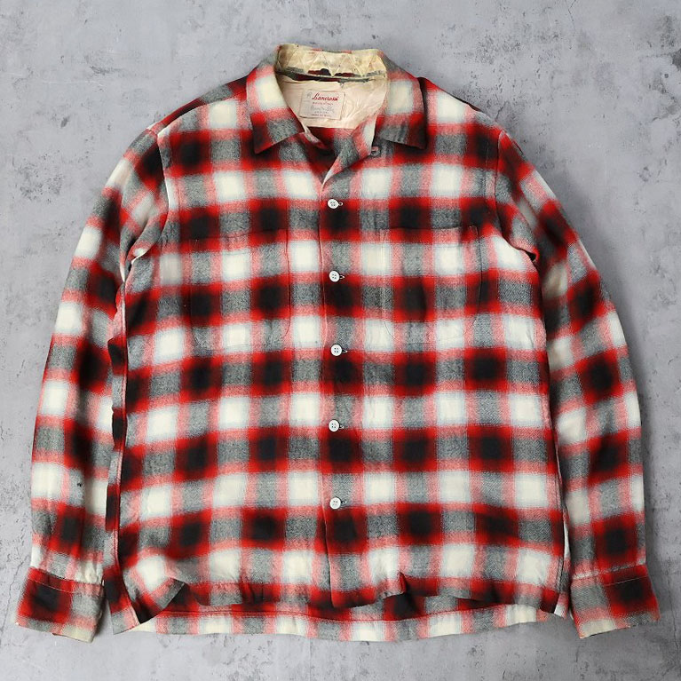 60s 60年代 オンブレ シャドーチェック ウールシャツ チェック柄