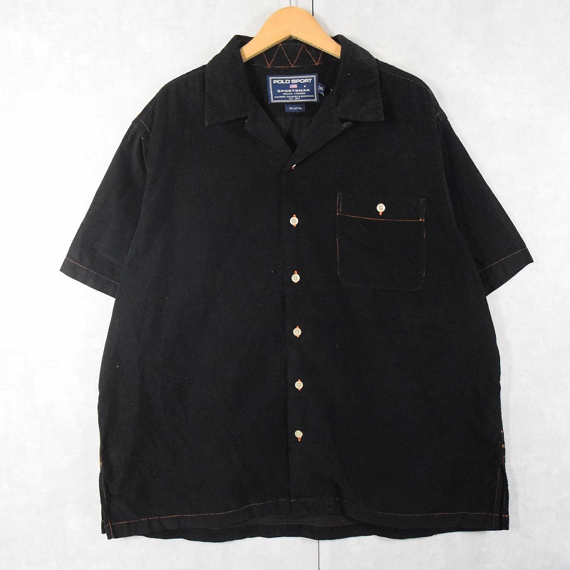 90年代 90s ポロスポーツラルフローレン 黒 ブラック 開襟シャツ 半袖