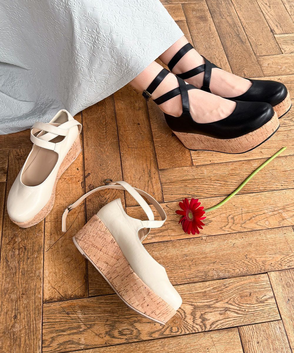 クロスストラップ厚底パンプス/an another angelus [00BA01d001] | F