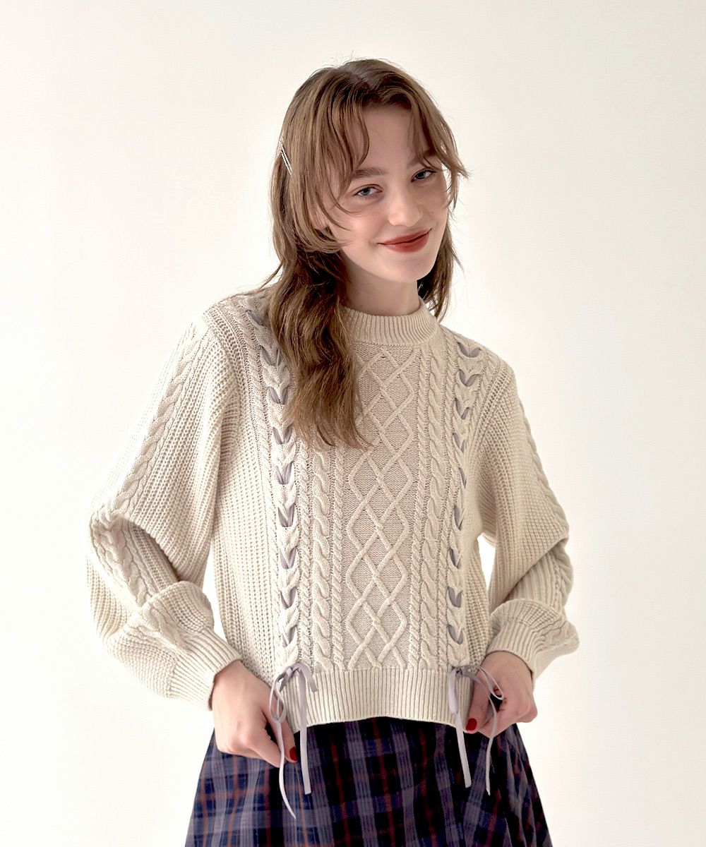 ダブルレースアップケーブルニットプルオーバー/F i.n.t [55AJ03j004