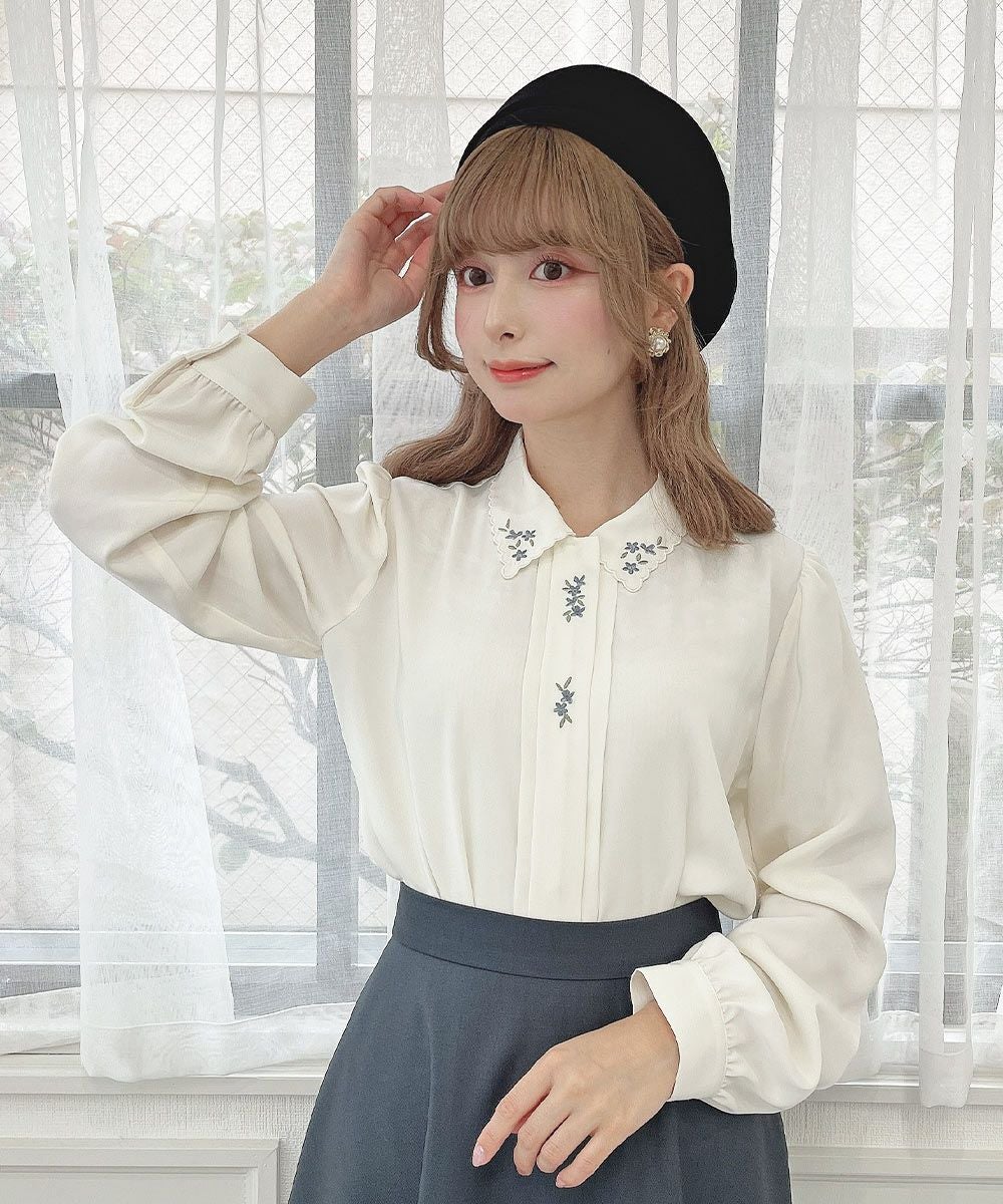 スカラップ衿フロント小花刺繍ブラウス/F i.n.t [55AF02j007] | F