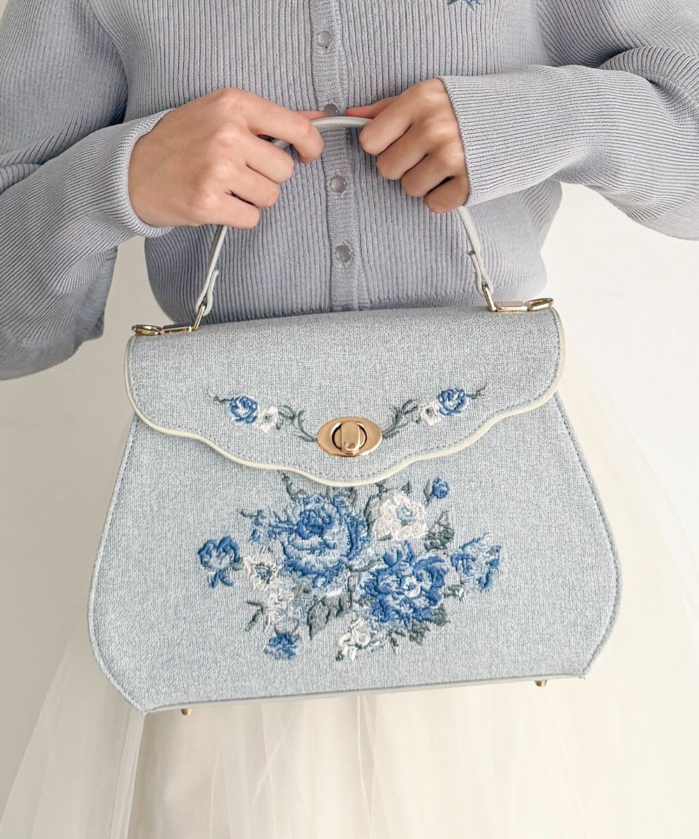 ローズ刺繍フラップハンドバッグ/an another angelus [57BC05a002] | F