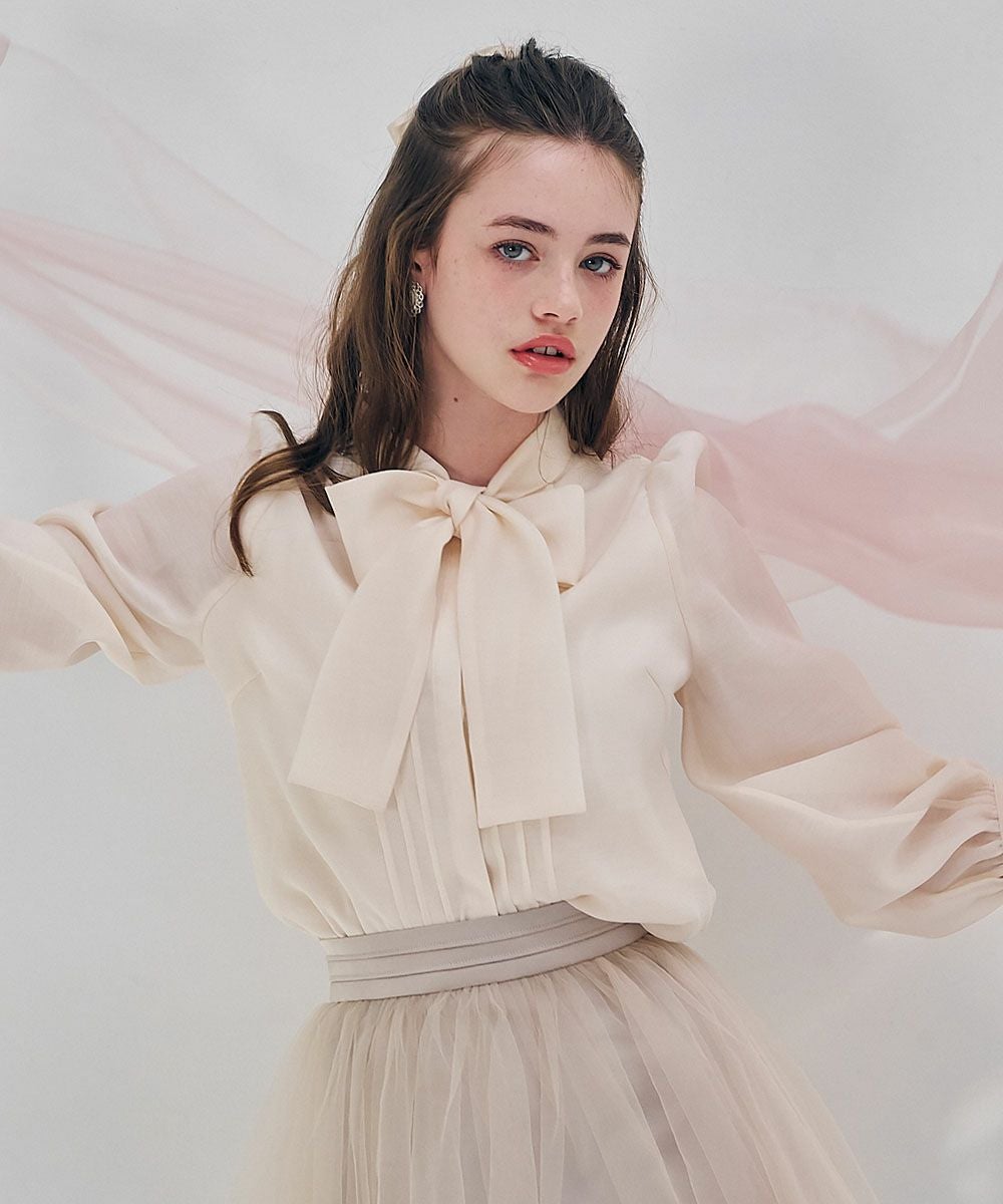フロントピンタックシアーボウタイブラウス/an another angelus