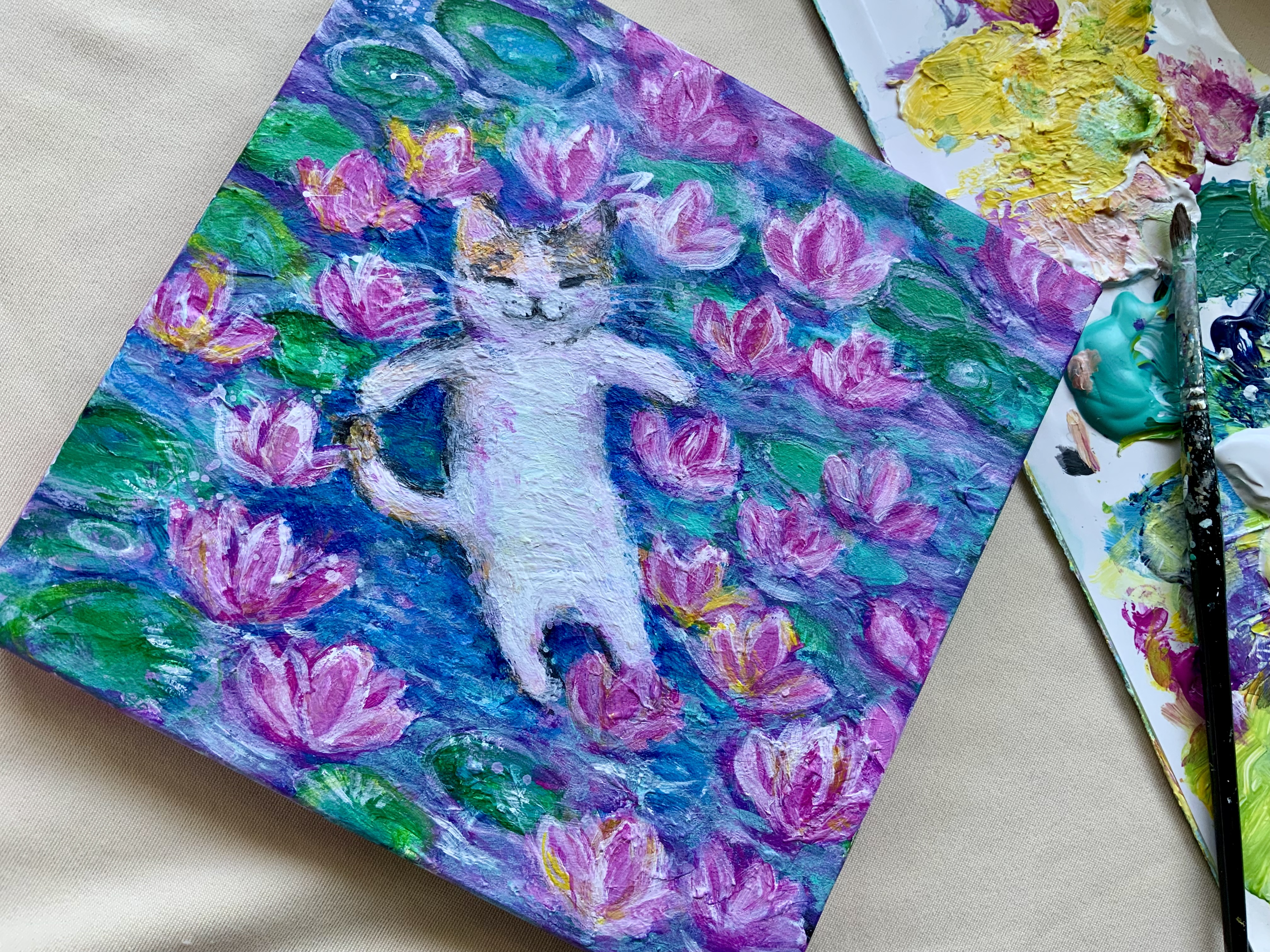 睡蓮と猫 by むらいさき - 絵画販売・購入・レンタル（サブスク