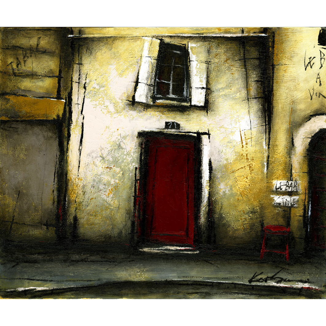 風景画 パリ 油絵「赤い扉のBAR」 by Katsu/中野克彦 - 絵画販売