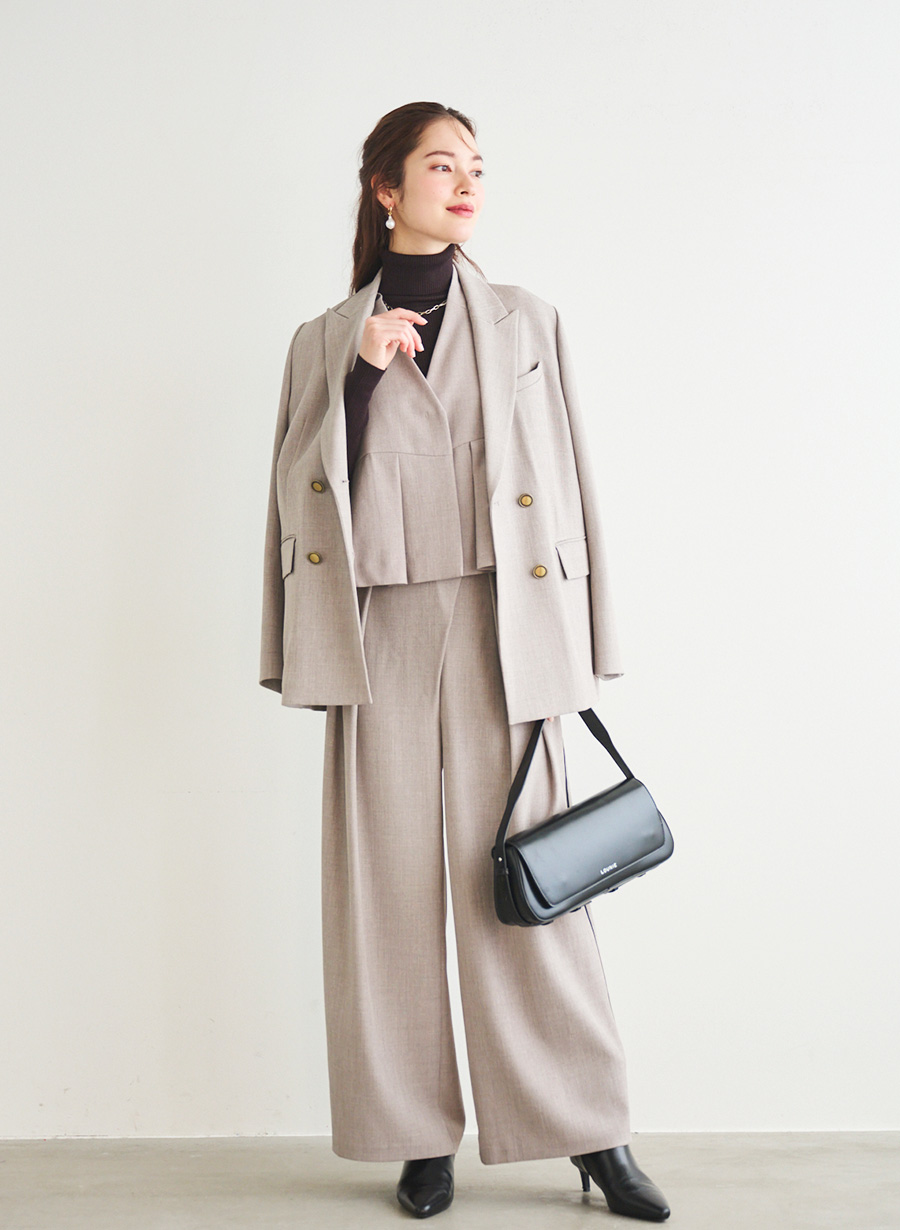 追加】ラインアクセントワイドパンツ/セットアップ可｜LOUNIE