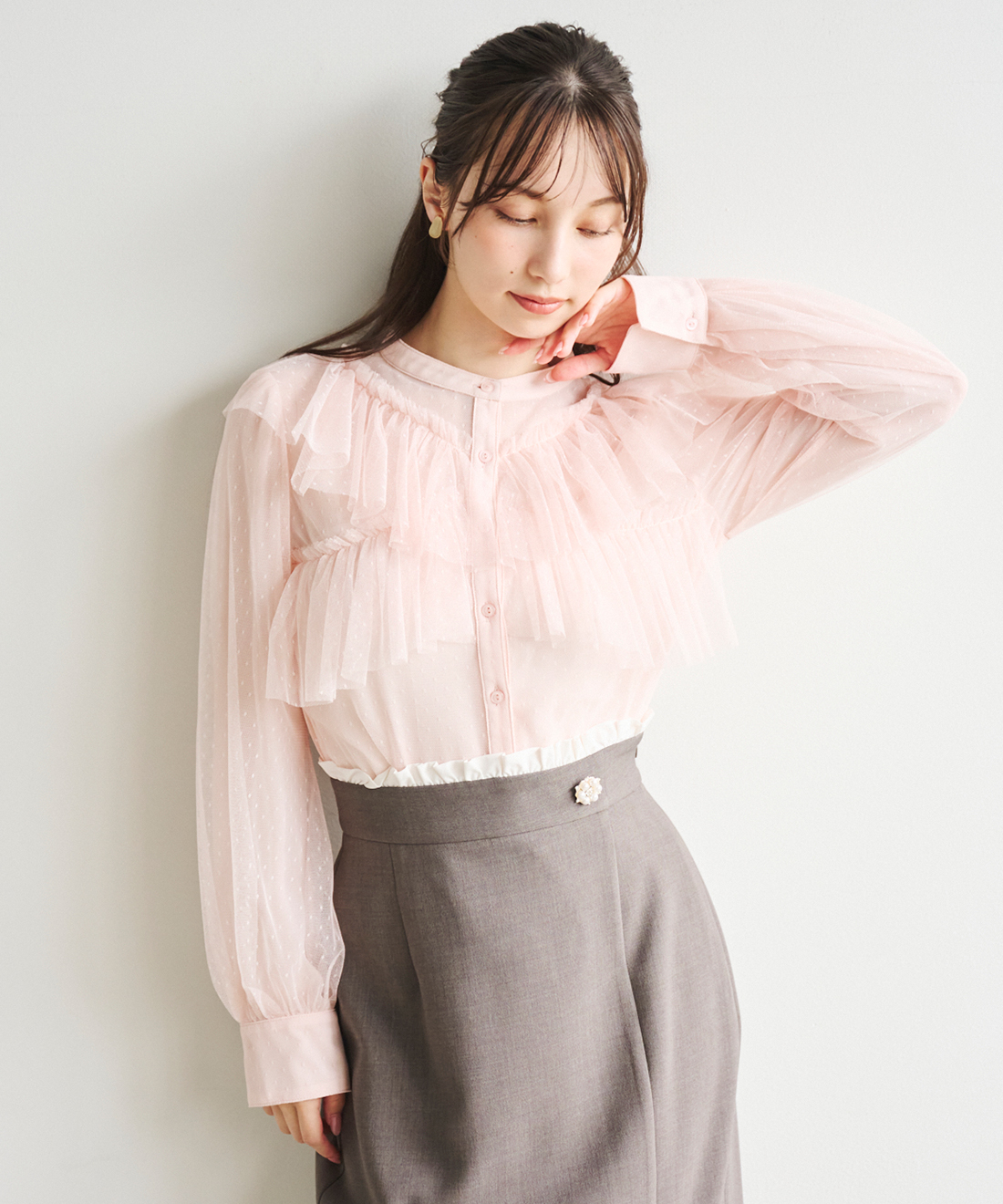 ドットチュールフリルブラウス｜PETAL ONLINE（ペタルオンライン）
