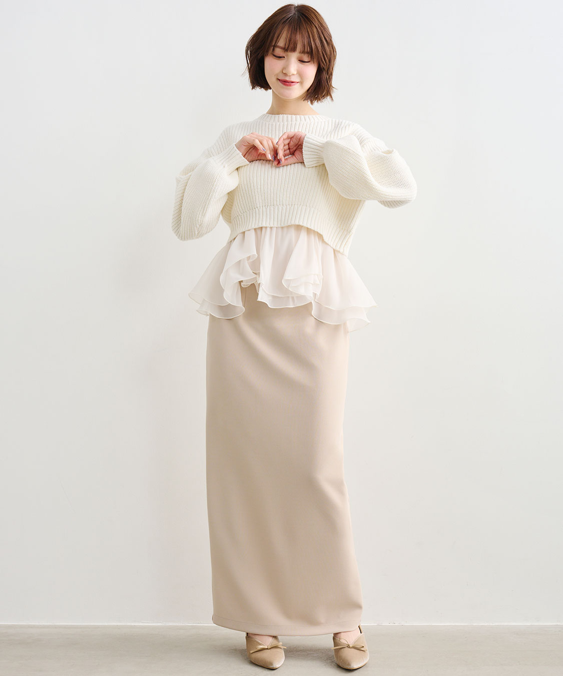 愛され名品】ペプラムブラウス×パフスリーブニットセット｜PETAL