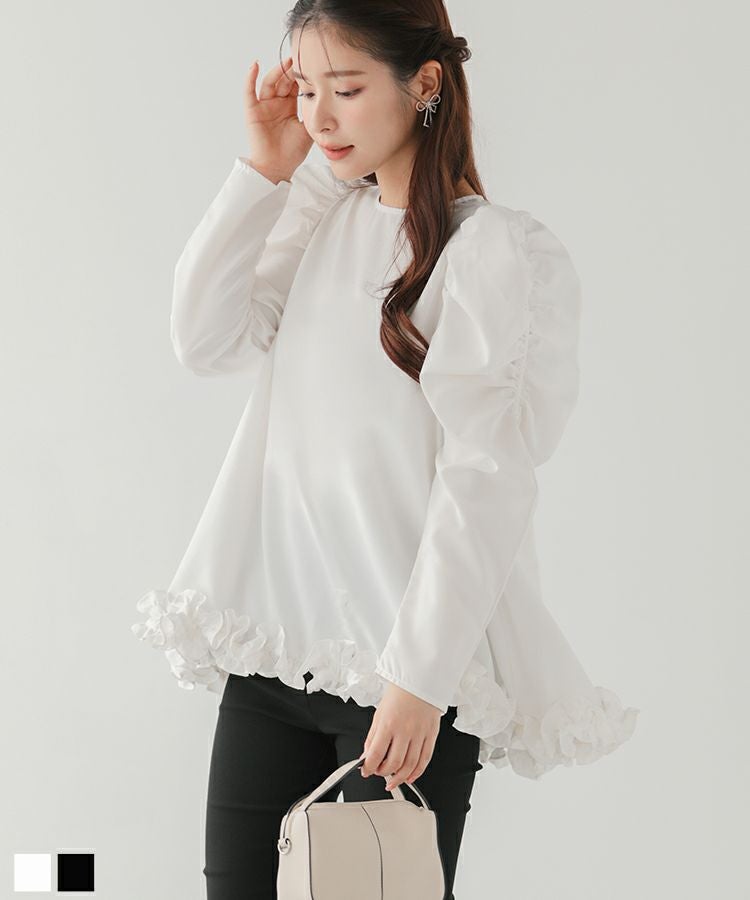 アシンメトリーフリルジャガードトップス【宅配便】 | Fit more