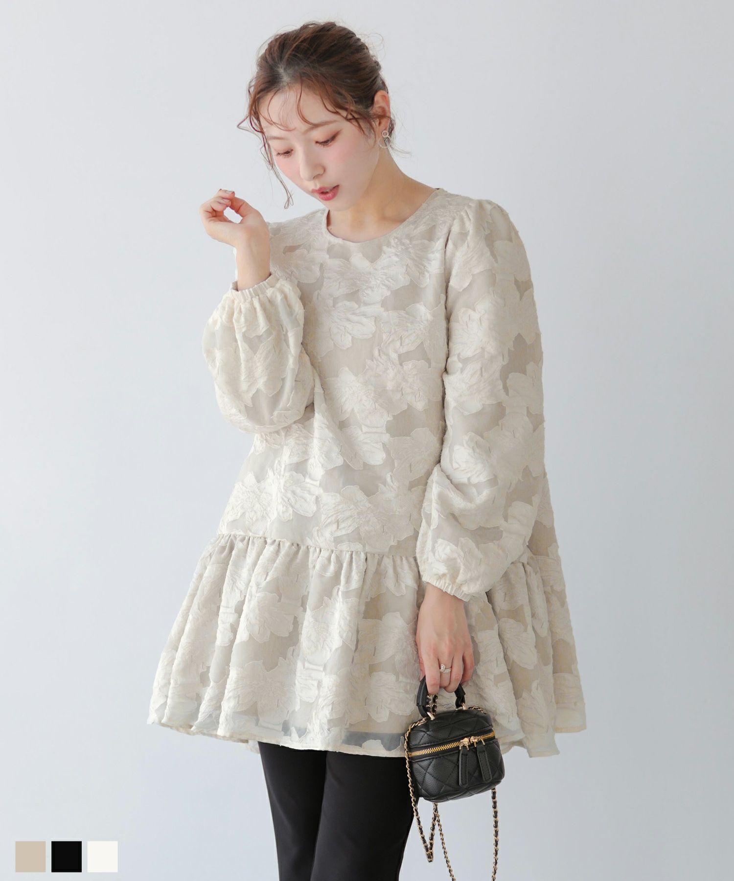 クリンクルシアーオーガンジーボリュームスリーブトップス【宅配便