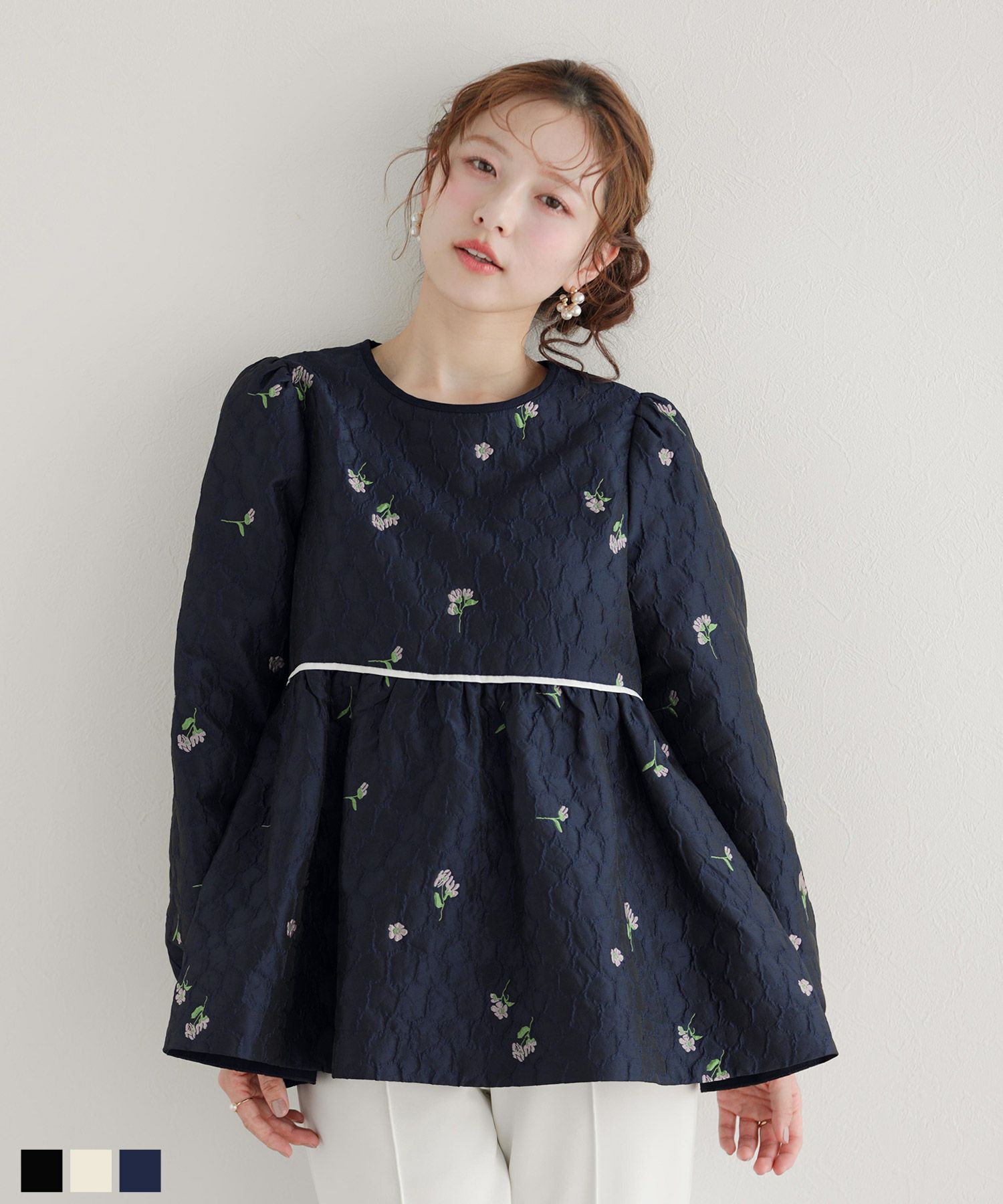 クリンクルシアーオーガンジーボリュームスリーブトップス【宅配便