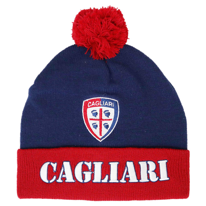 カリアリ オフィシャル ボンボン付き ニットキャップ (ネイビー×レッド