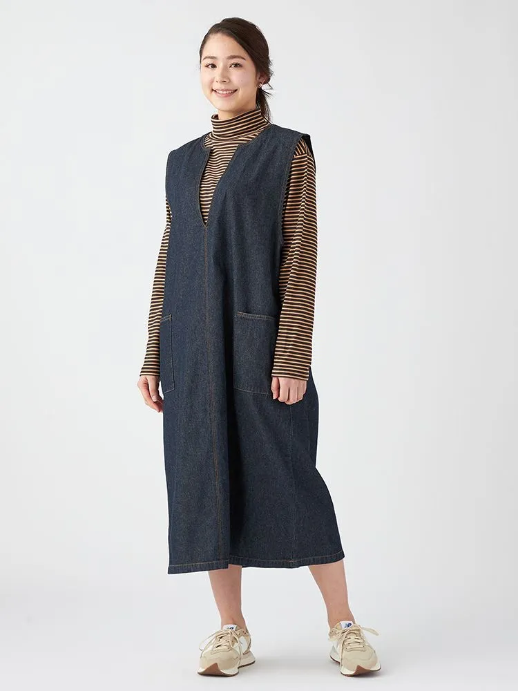 サックス 【No Jean(ノージーン)】デニムキーネックジャンパースカート