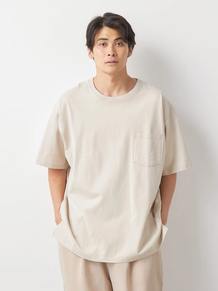 ホワイト 【EL.FO(エルフォ)】無地ポケット付きタフ衿クルーネック半袖