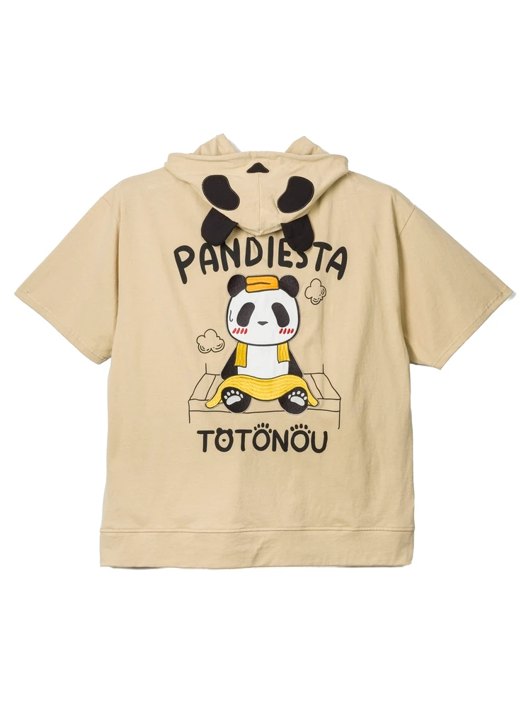 ブラック 【PANDIESTA JAPAN】なりきり整うパンダ半袖フルZIPパーカー