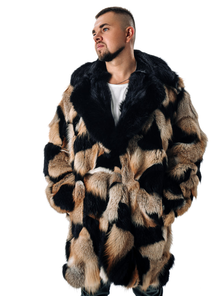 Real Fox Fur Coat for Men with the Black Collar - Forestfox