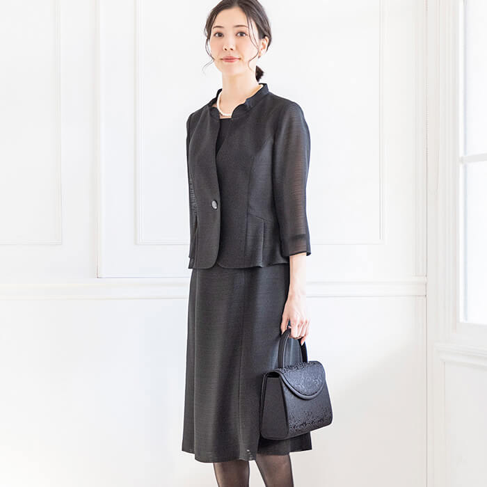 洗える｜絽素材の夏ワンピース 23号・ブラック｜東京ソワール