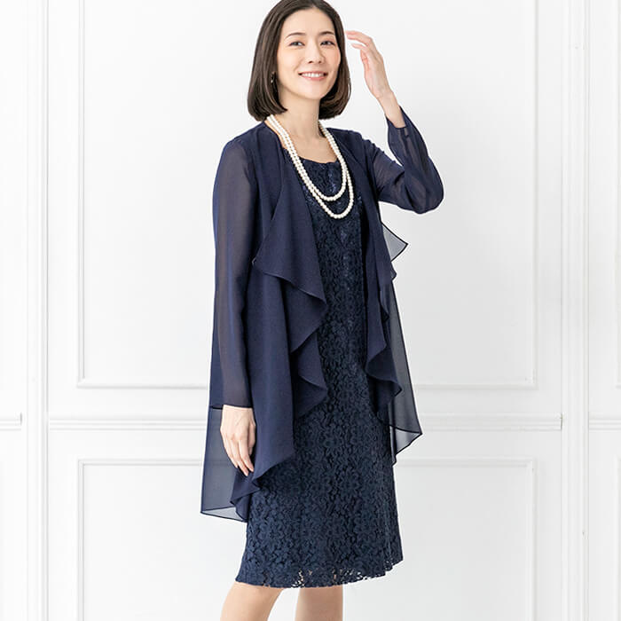 羽織りボレロでアレンジ可能なワンピース 9号・ネイビー｜東京