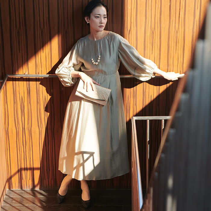 WEB限定｜ボリュームオーガンジードレス 9号・ライトグリーン｜東京