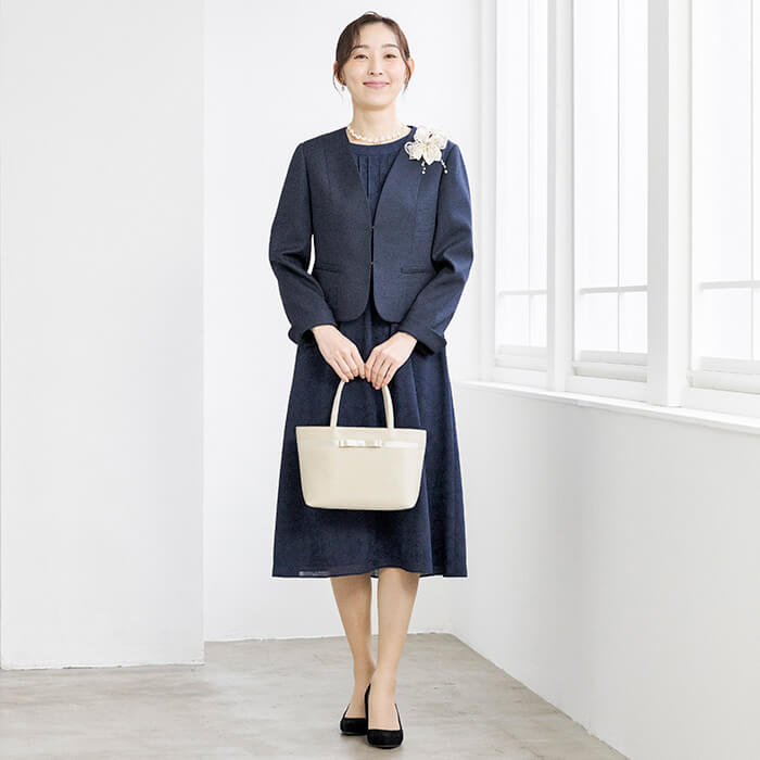 洗える｜麻調素材ジャケットのアンサンブル 11号・ネイビー｜東京