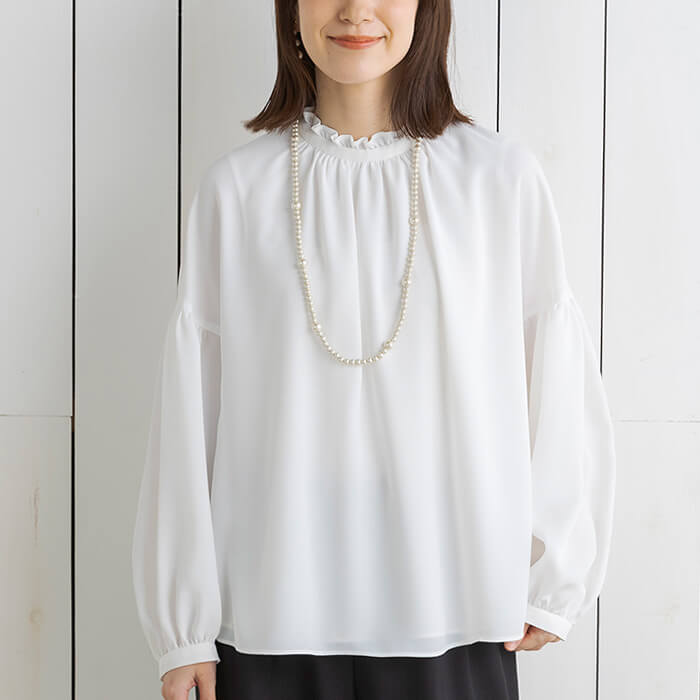 洗える｜ドロップショルダーの白ブラウス M・オフホワイト｜東京