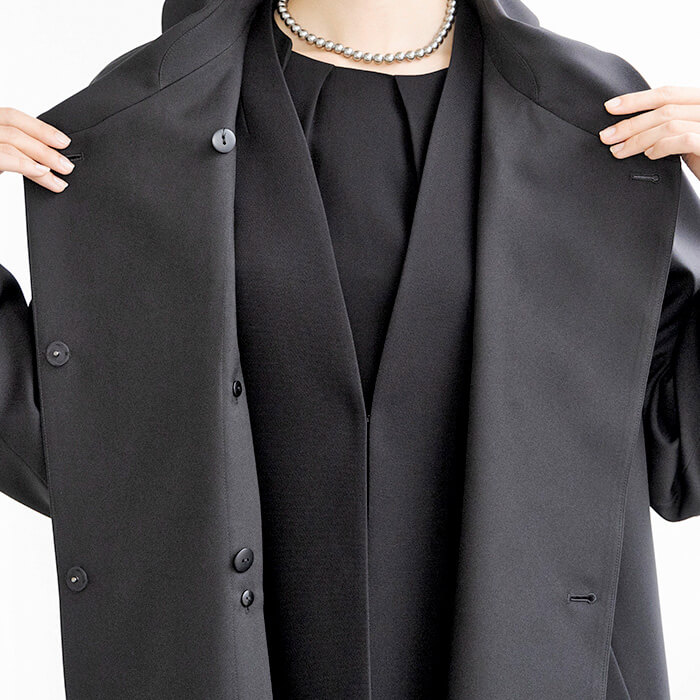 ショールカラーのライナー付きコート M・ブラック｜東京ソワール