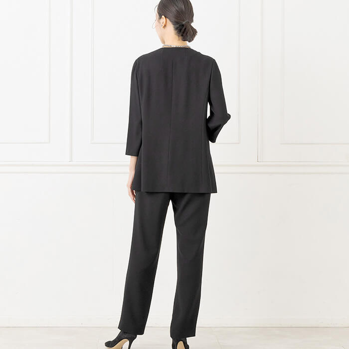 ロングブラウスとパンツのセットアップ 9号・ブラック｜東京ソワール