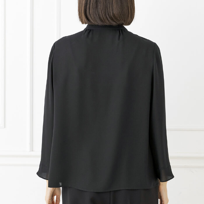 洗える｜前開きのボウタイ風ブラウス 9号・ブラック｜東京ソワール
