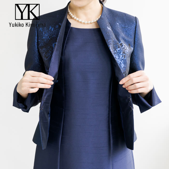品格漂うラメジャカードジャケット 13号・ネイビー｜東京ソワール
