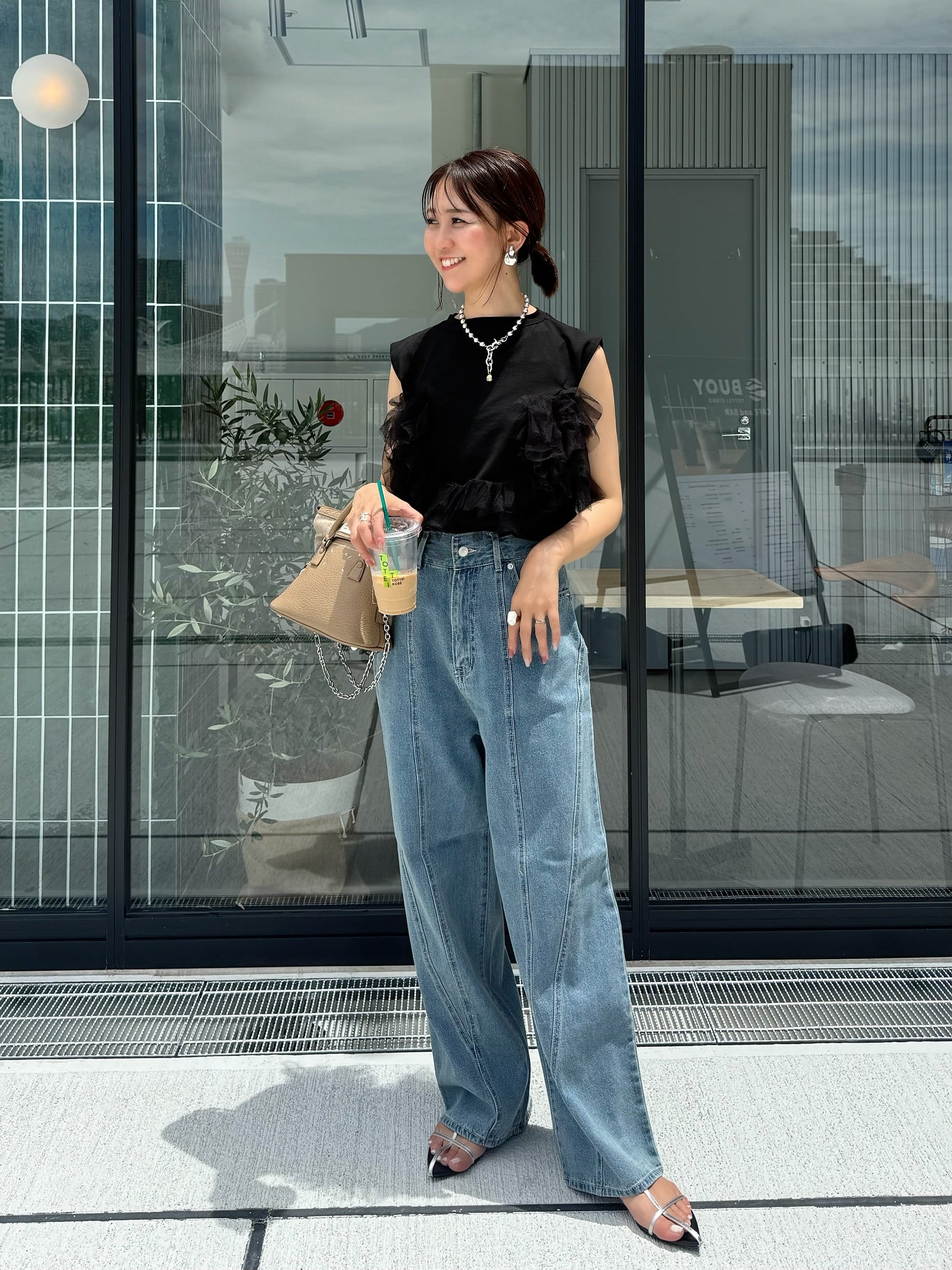 切替えストレートデニムパンツ / ブルー – fosie