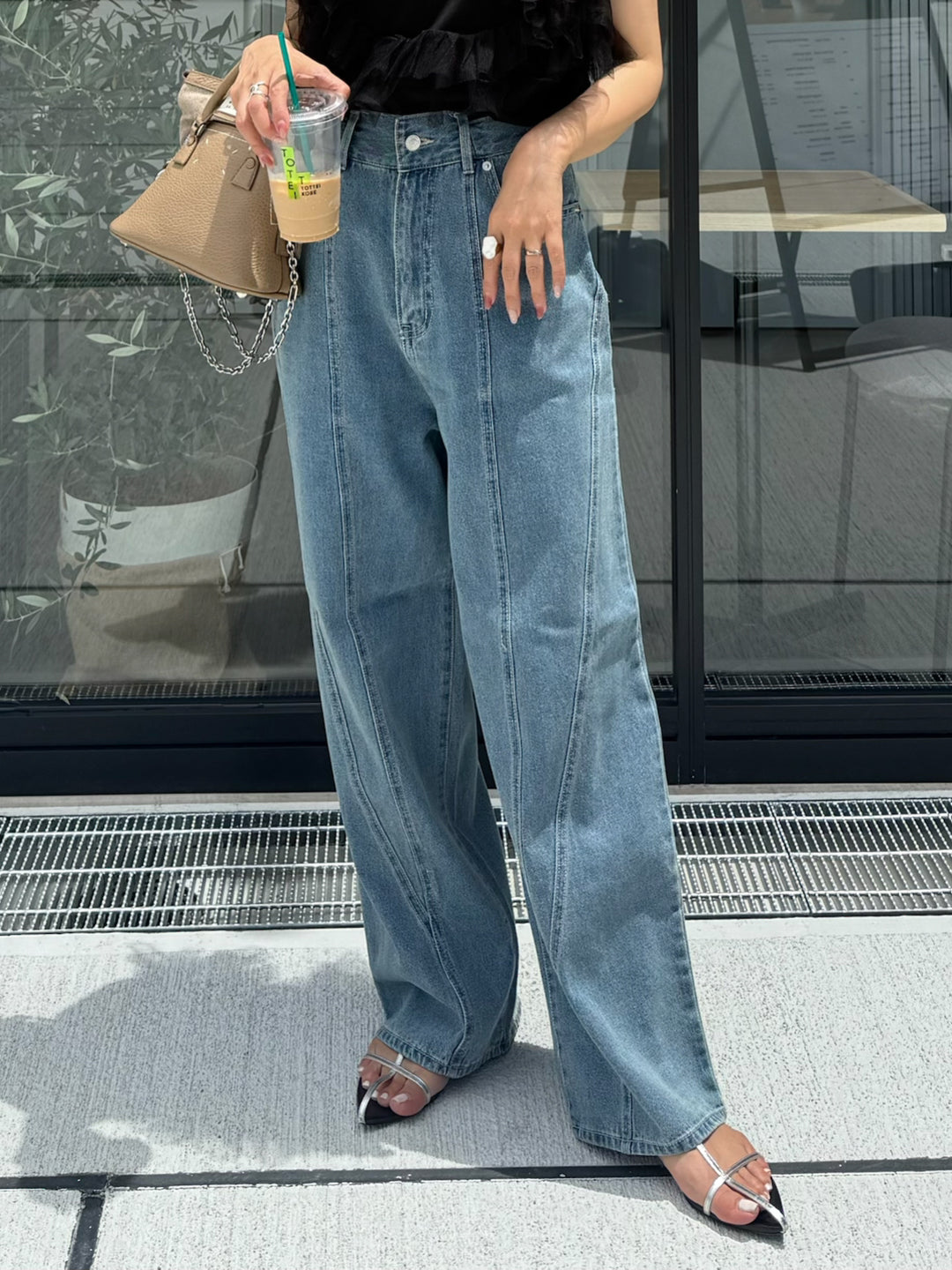 切替えストレートデニムパンツ / ブルー – fosie