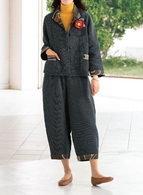 刺し子風ジャケット（大花ブローチ付）｜【創作りょう】アパレル