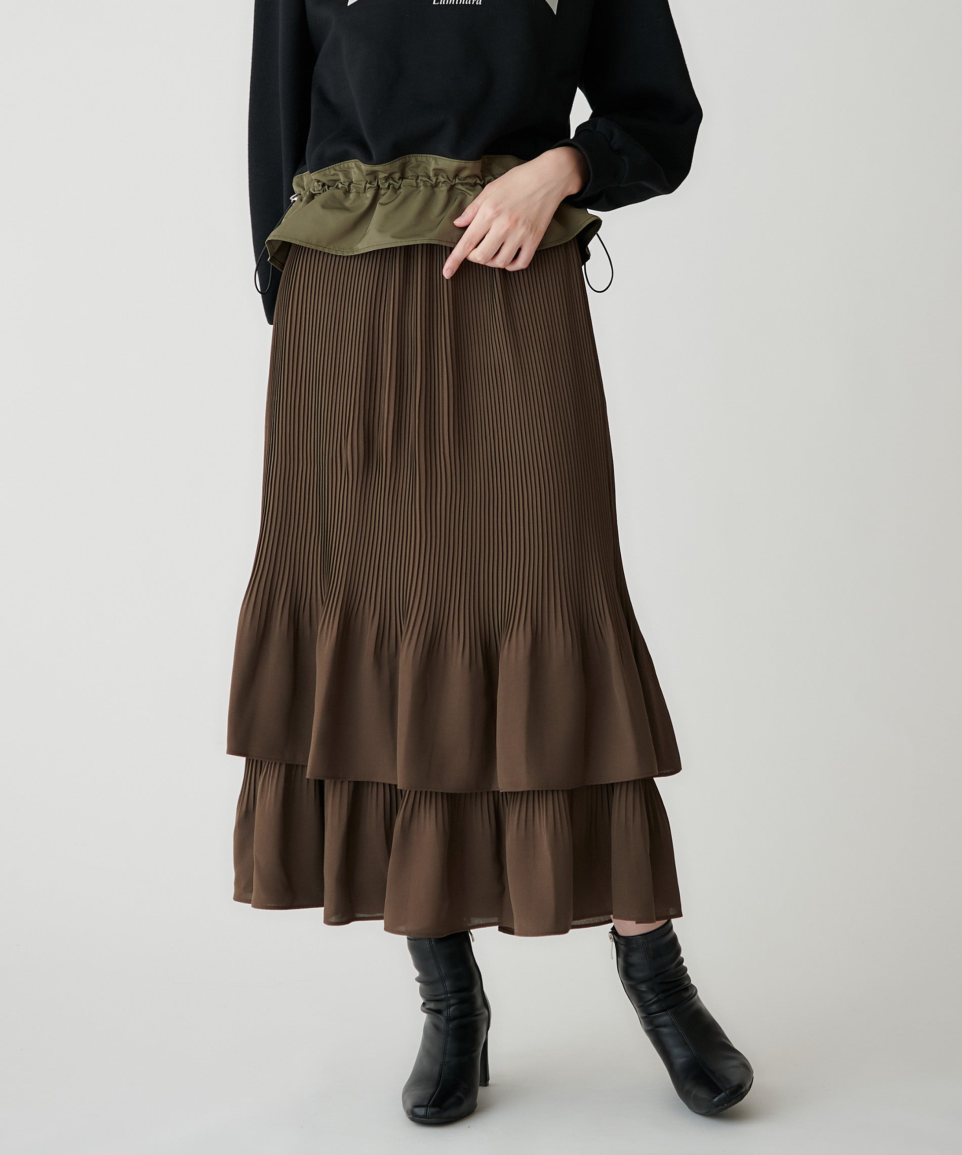 ジョーゼット細プリーツティアードスカート – FACE SANS FARD