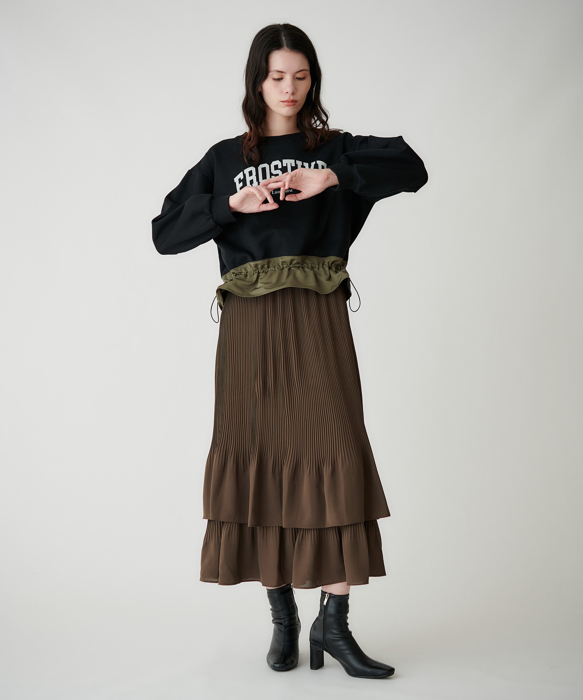 ジョーゼット細プリーツティアードスカート – FACE SANS FARD